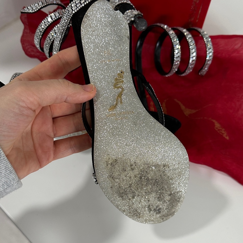 Rene Caovilla Black and Silver Strappy Heels - Picture 3 of 4